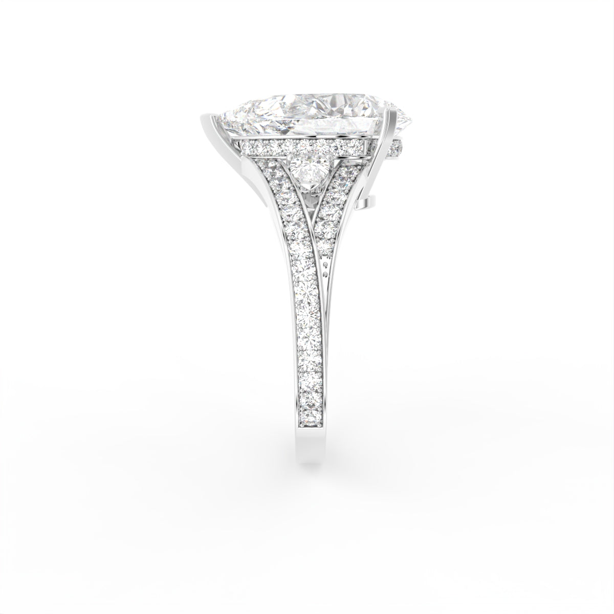 18K Shoulder Set Pear Diamond Ring — SIDE