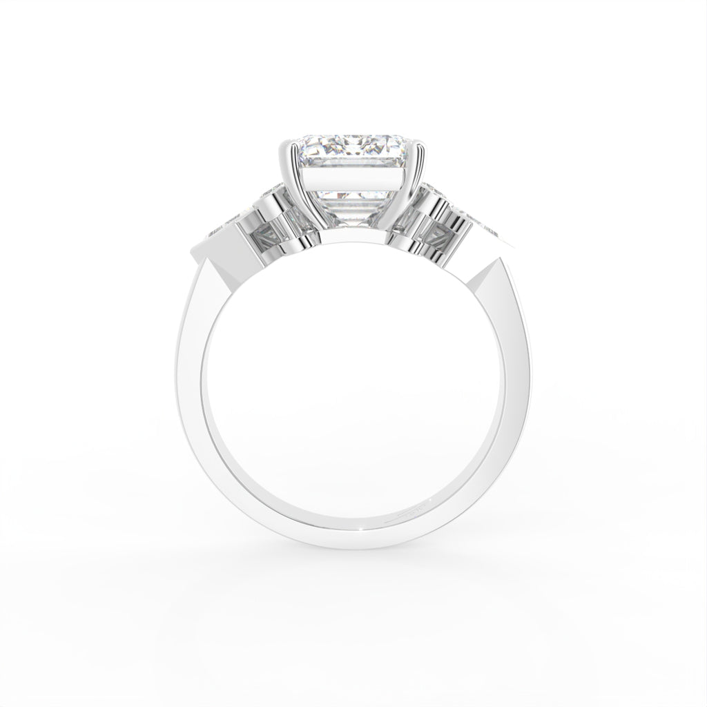 18K Yellow Gold Trilogy Emerald Diamond Engagement Ring — FRONT