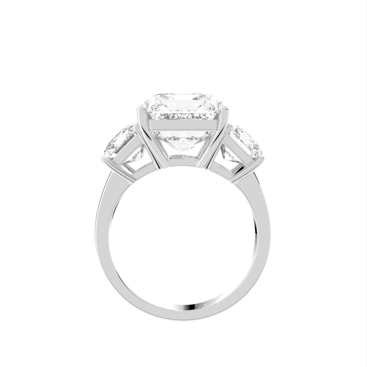 18K Trilogy Emerald-Cut Diamond Ring — FRONT