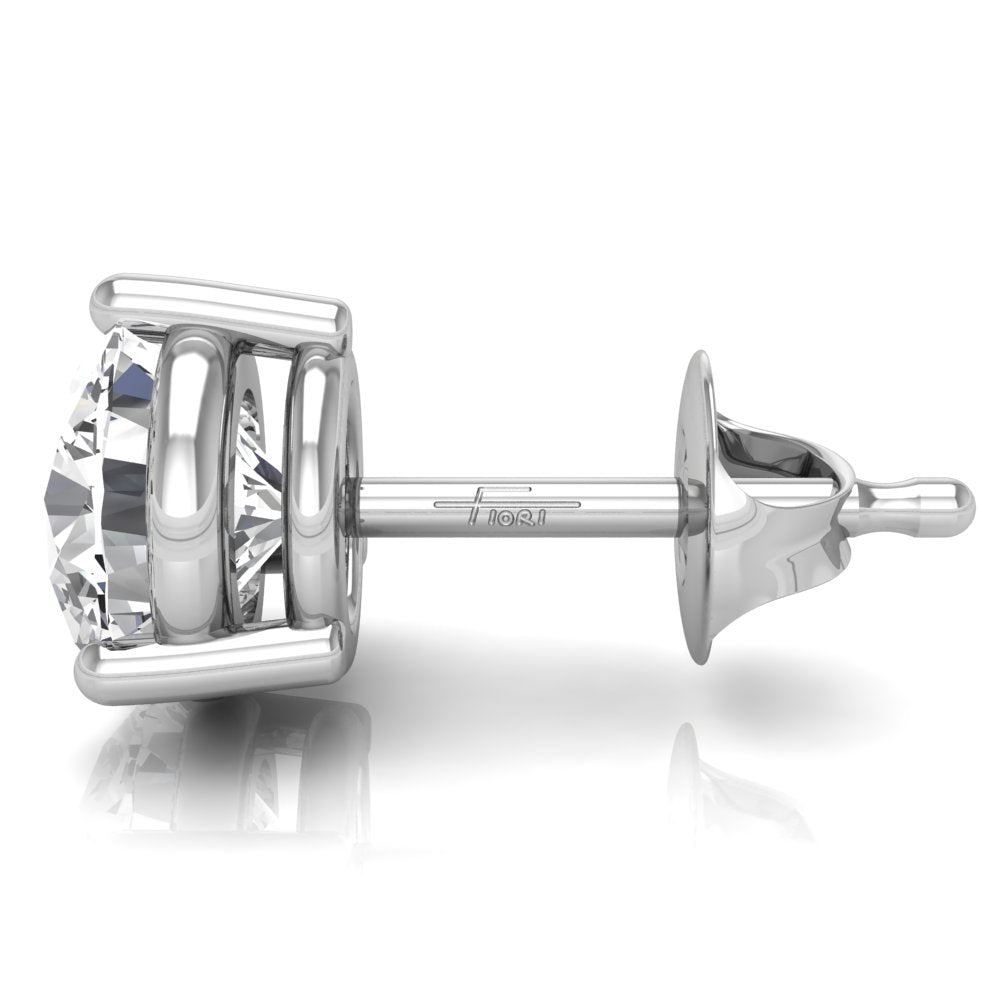18K Solitaire Round Brilliant Diamond Earrings — SIDE VIEW