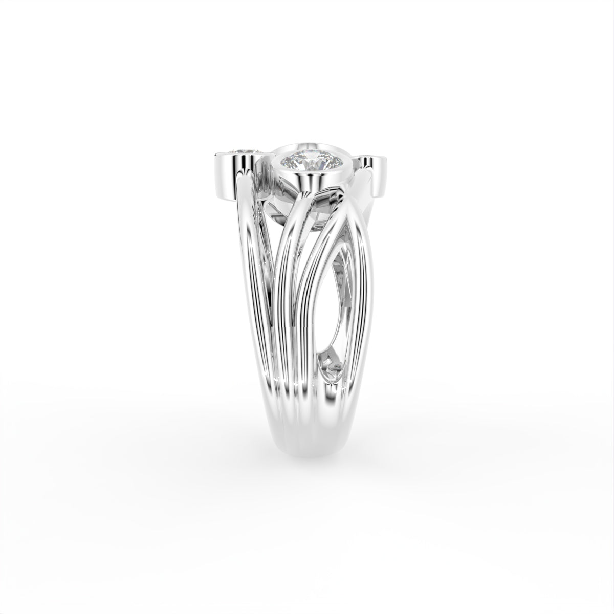 18K Yellow Gold Bezel Round Diamond Ring — SIDE