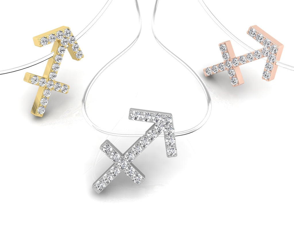 18K White Gold Zodiac Round Diamond Pendant — 3 COLOR