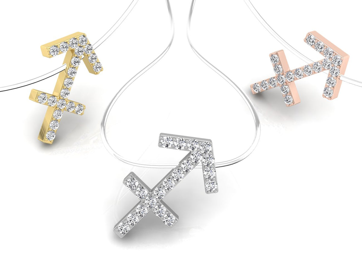 18K White Gold Zodiac Round Diamond Pendant — 3 COLOR
