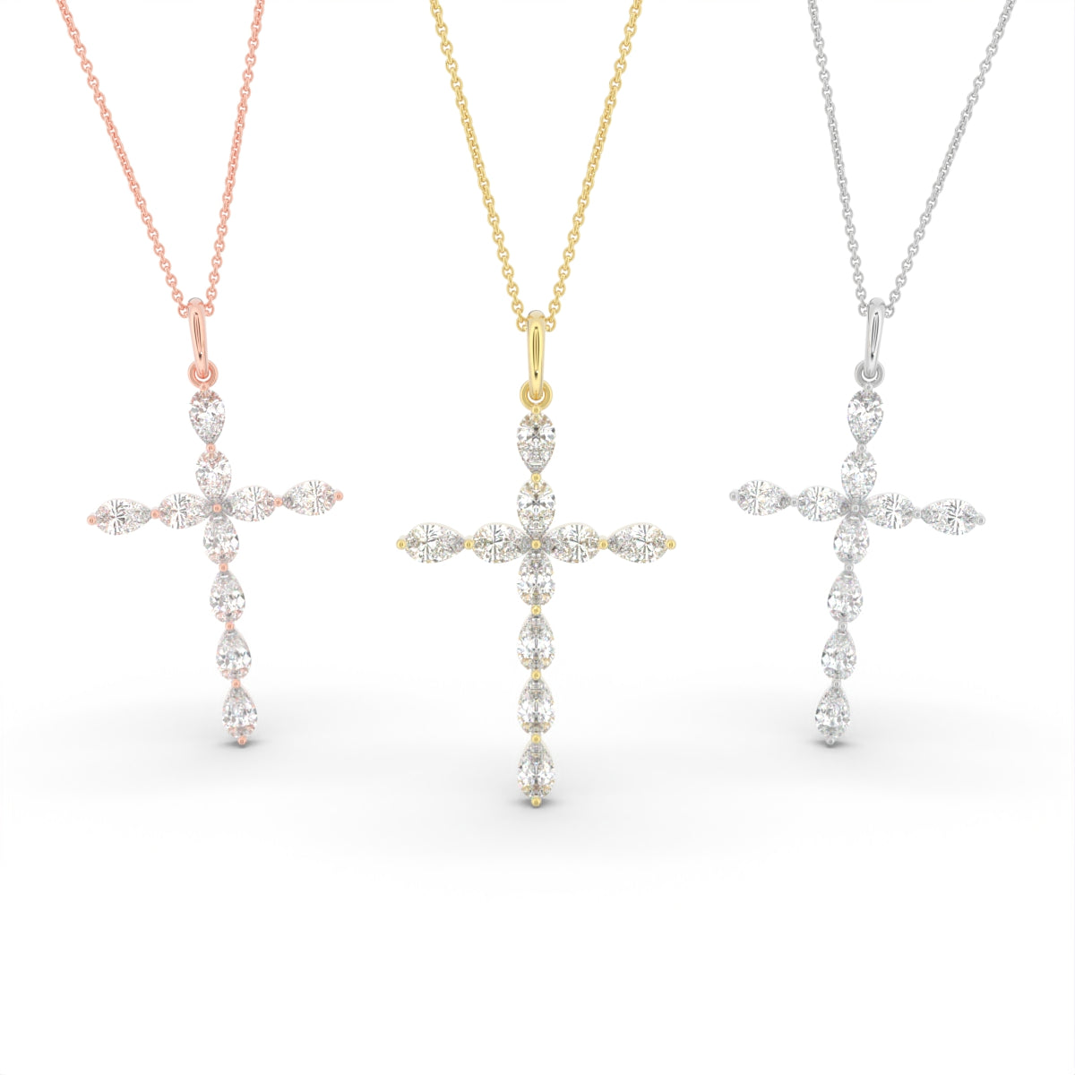 18K Cross Pear Diamond Pendant — 3 COLOR