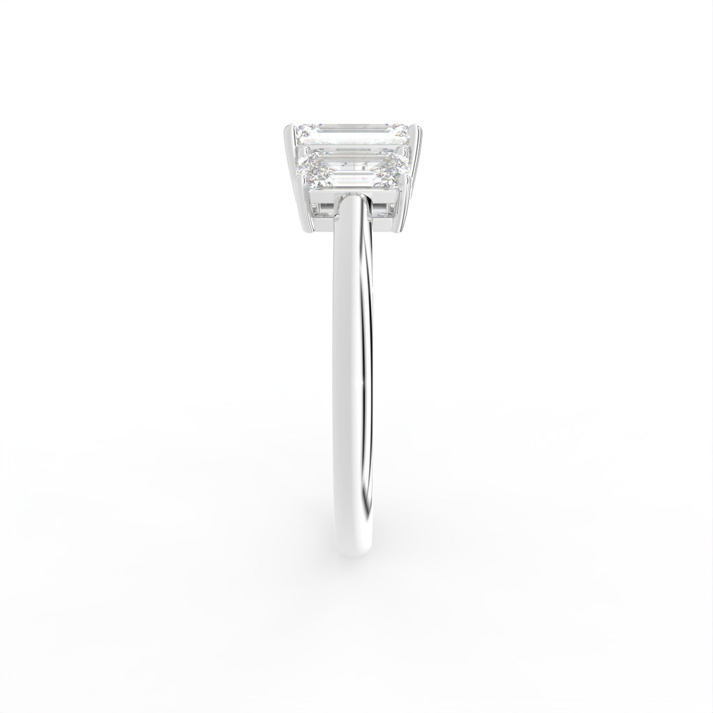 18K White Gold Trilogy Emerald Diamond Ring — SIDE