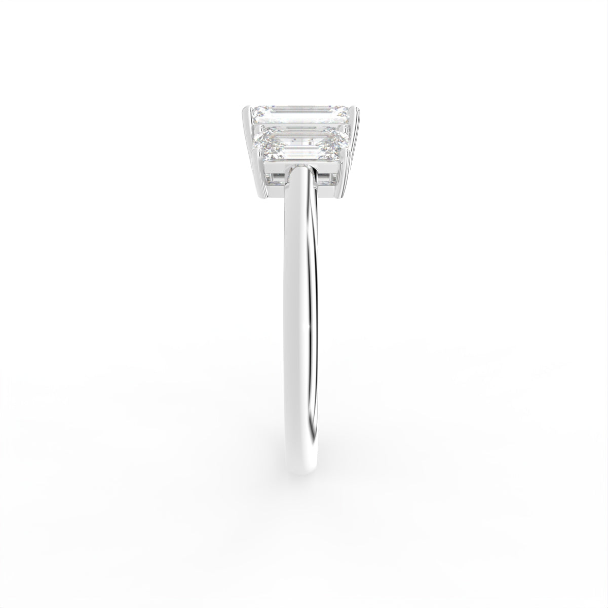 18K White Gold Trilogy Emerald Diamond Ring — SIDE
