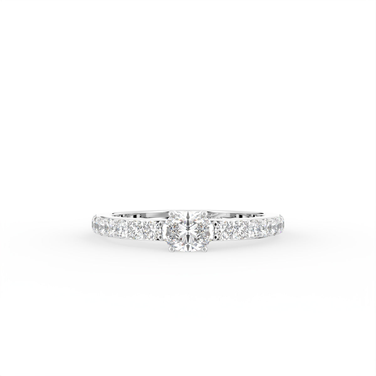 18K Shoulder Set Round Diamond Ring — TOP