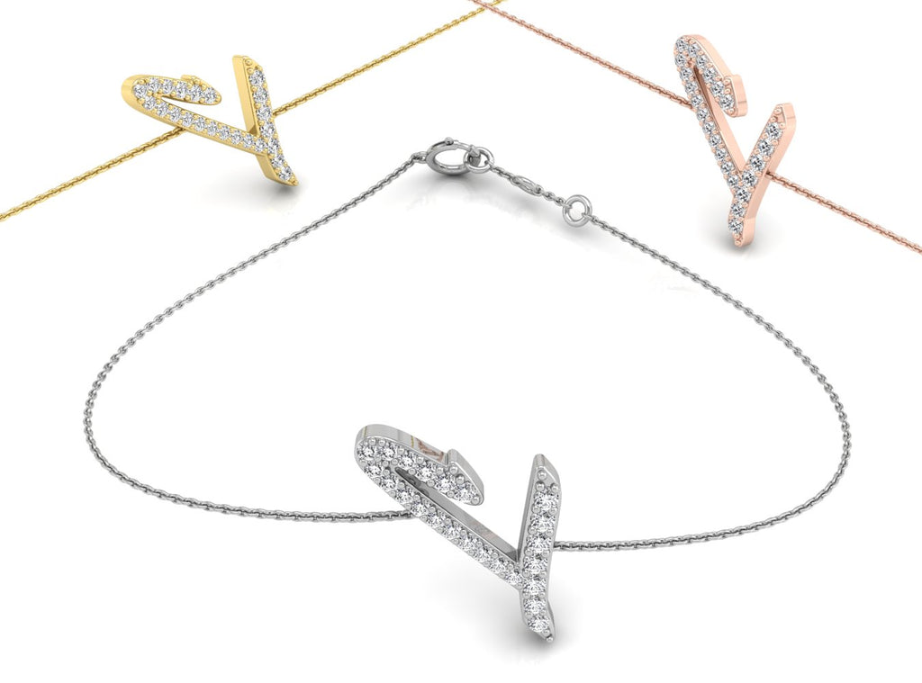 18K Rose Gold Alphabet Round Diamond Bracelet — 3 COLOR