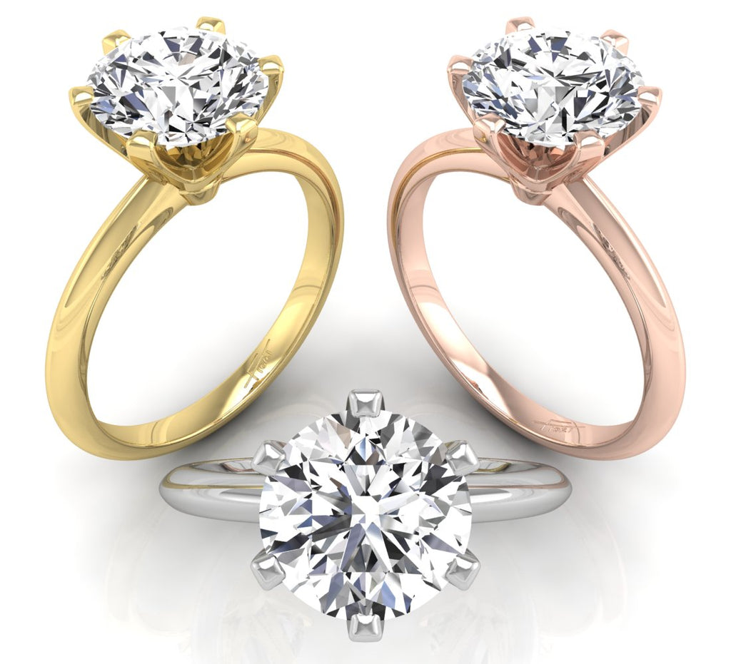 18K Solitaire Round Diamond Ring — 3 COLOR