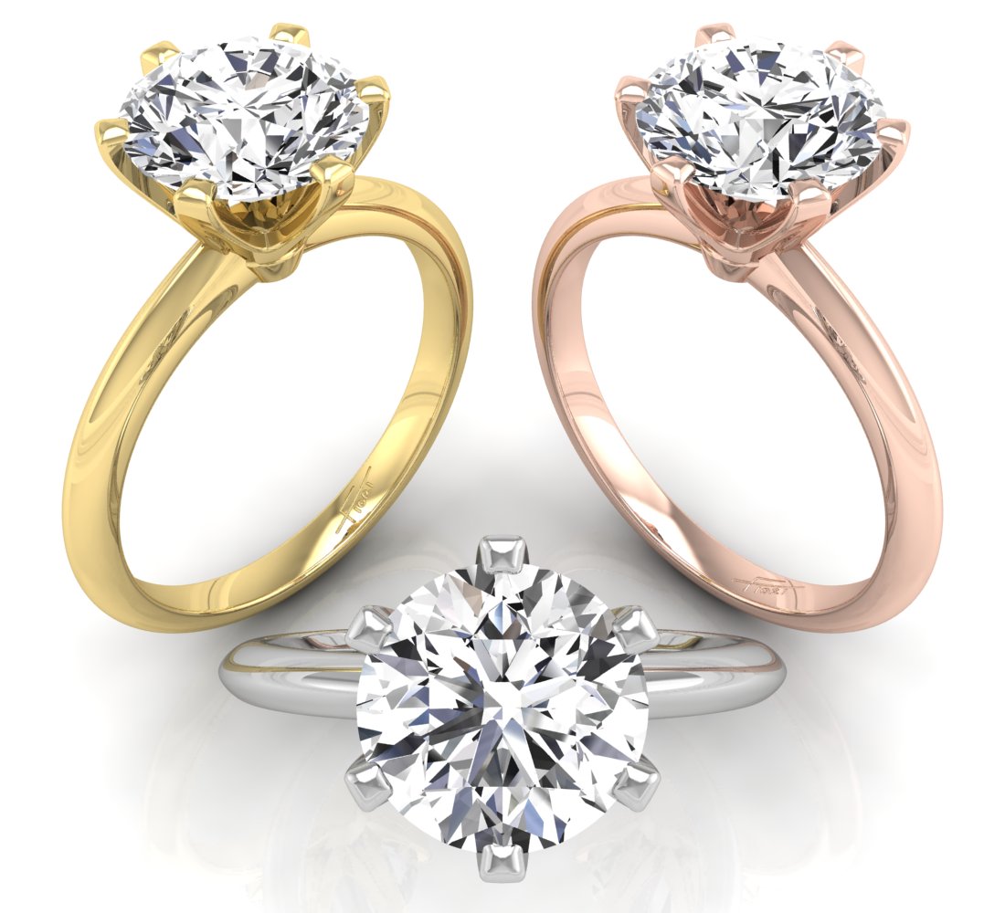 18K Solitaire Round Diamond Ring — 3 COLOR