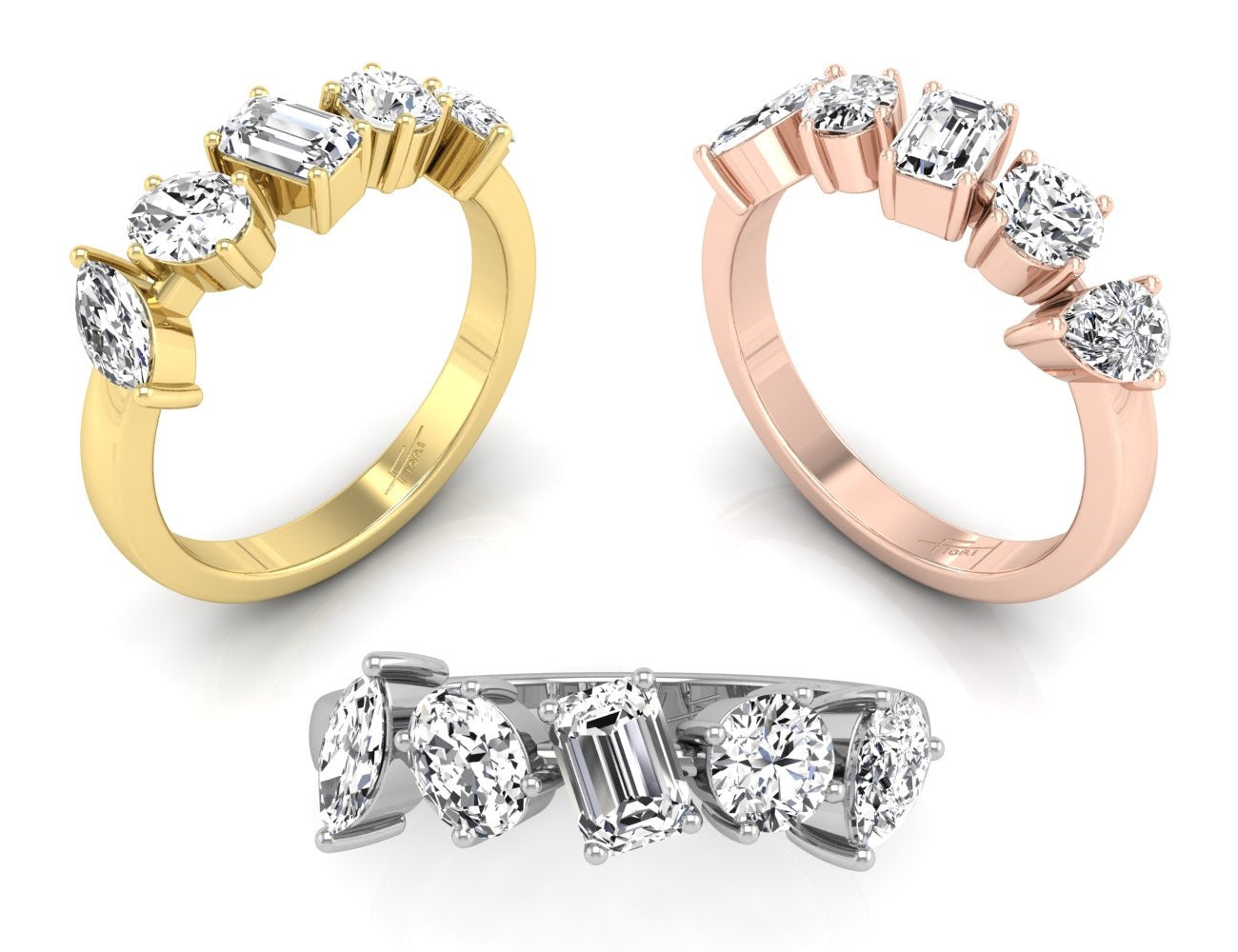 18K Mixed Cut Diamond Ring — 3 COLOR