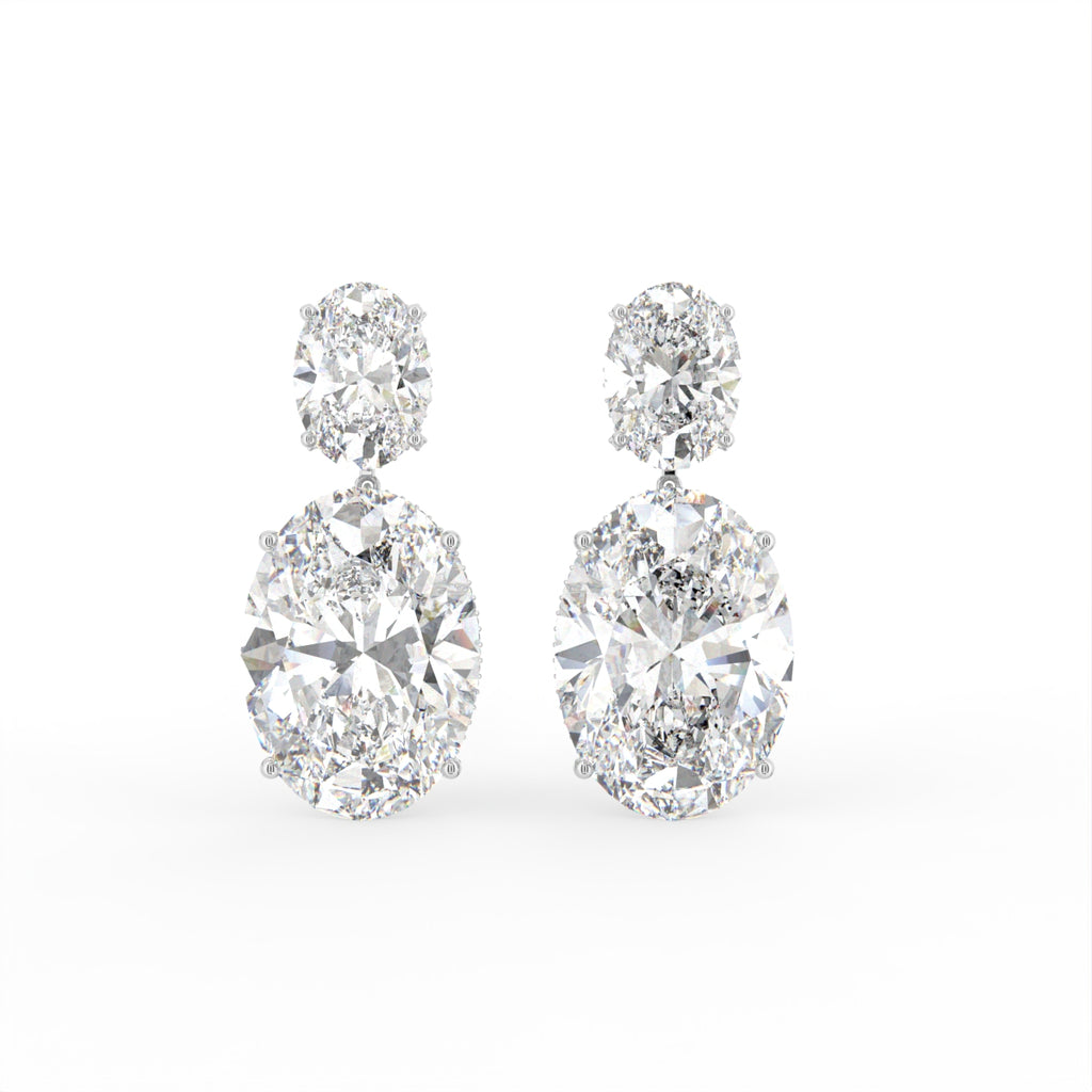 18K Solitaire Two Stone Diamond Drop Earrings — TOP