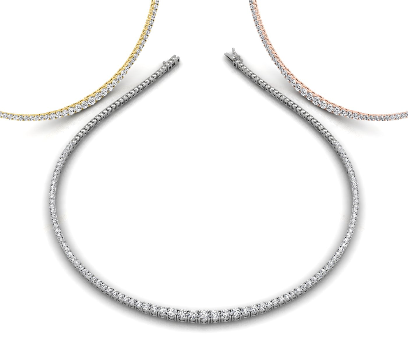 18K Round Tennis Diamond Necklace — 3 COLOR