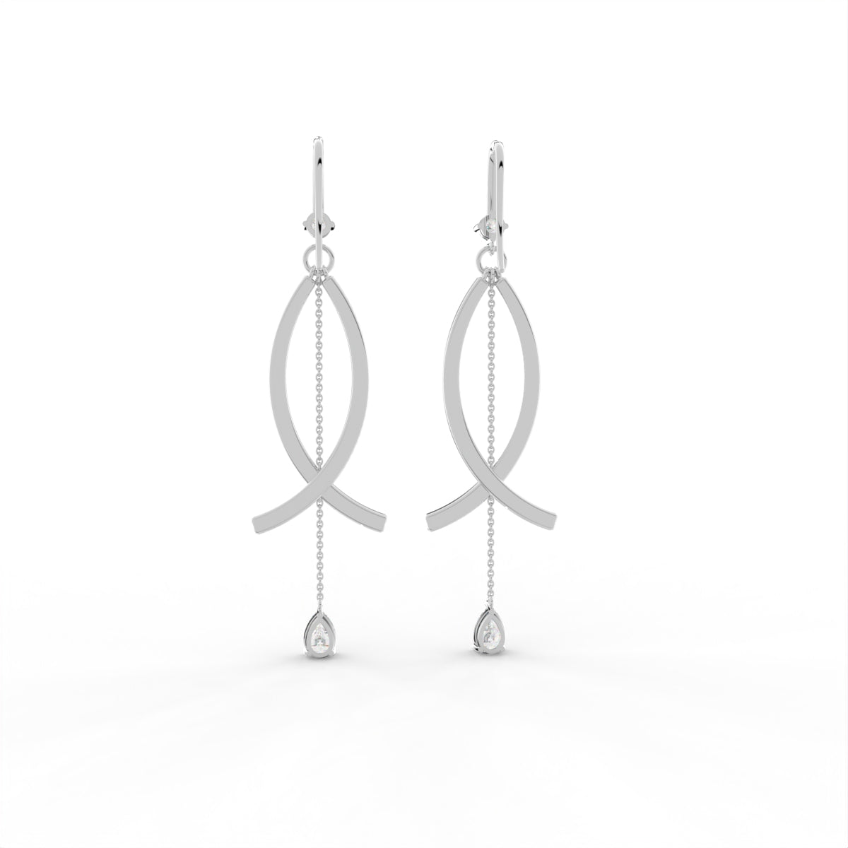 Sterling Silver Diamond Earrings — 3D / RIGHT