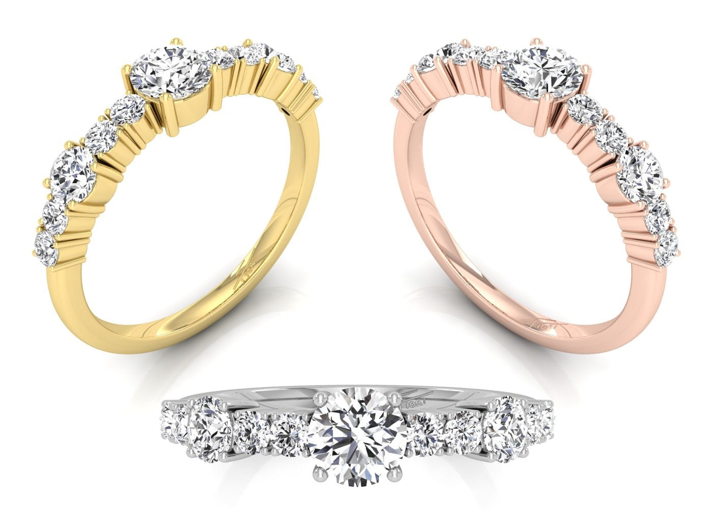 18K Half Eternity Diamond Ring — 3 COLOR