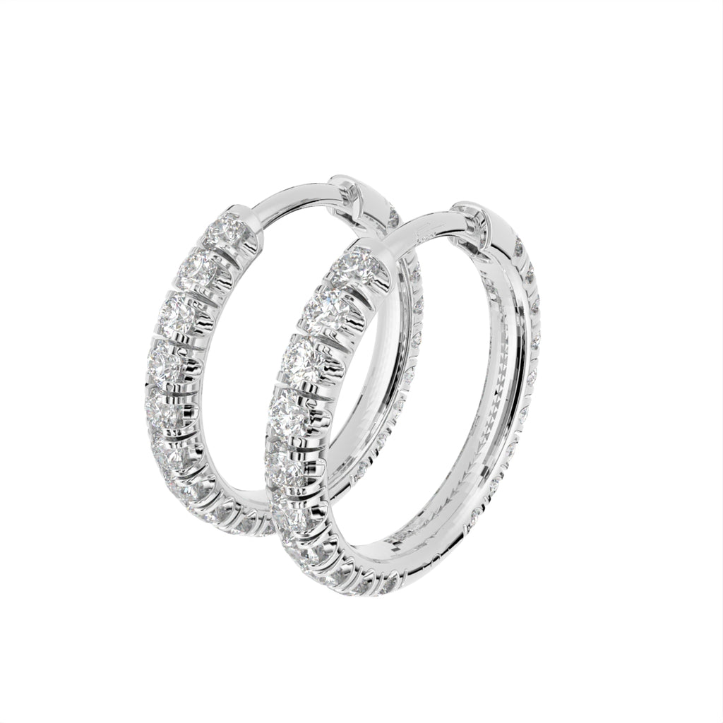 18K Diamond Hoop Earrings — 3D VIEW