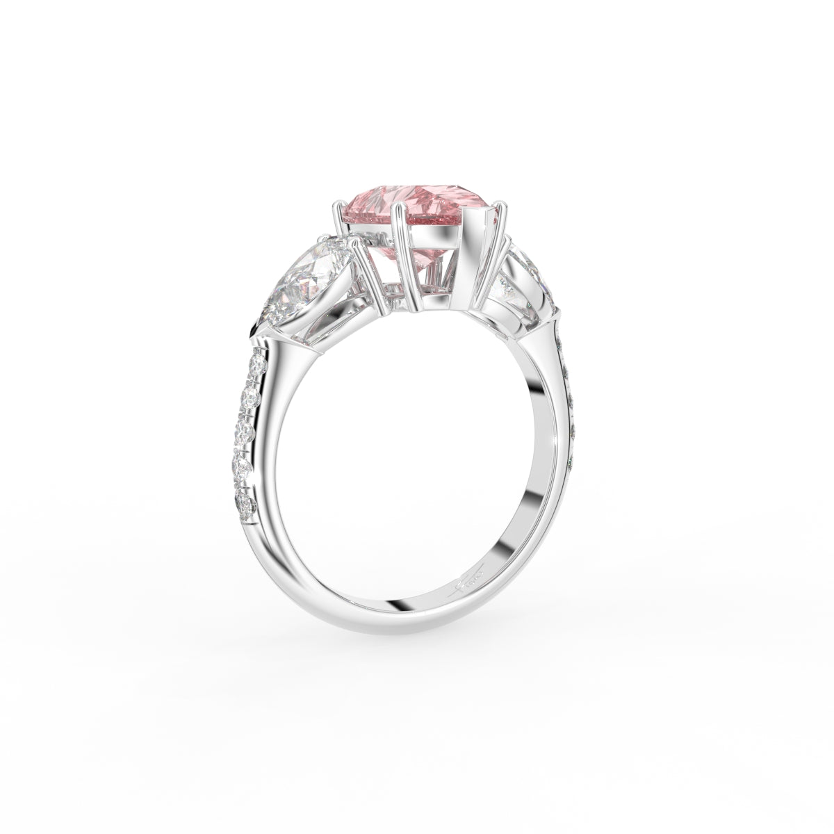 18K Trilogy Pear Diamond Engagement Ring — 3D VIEW