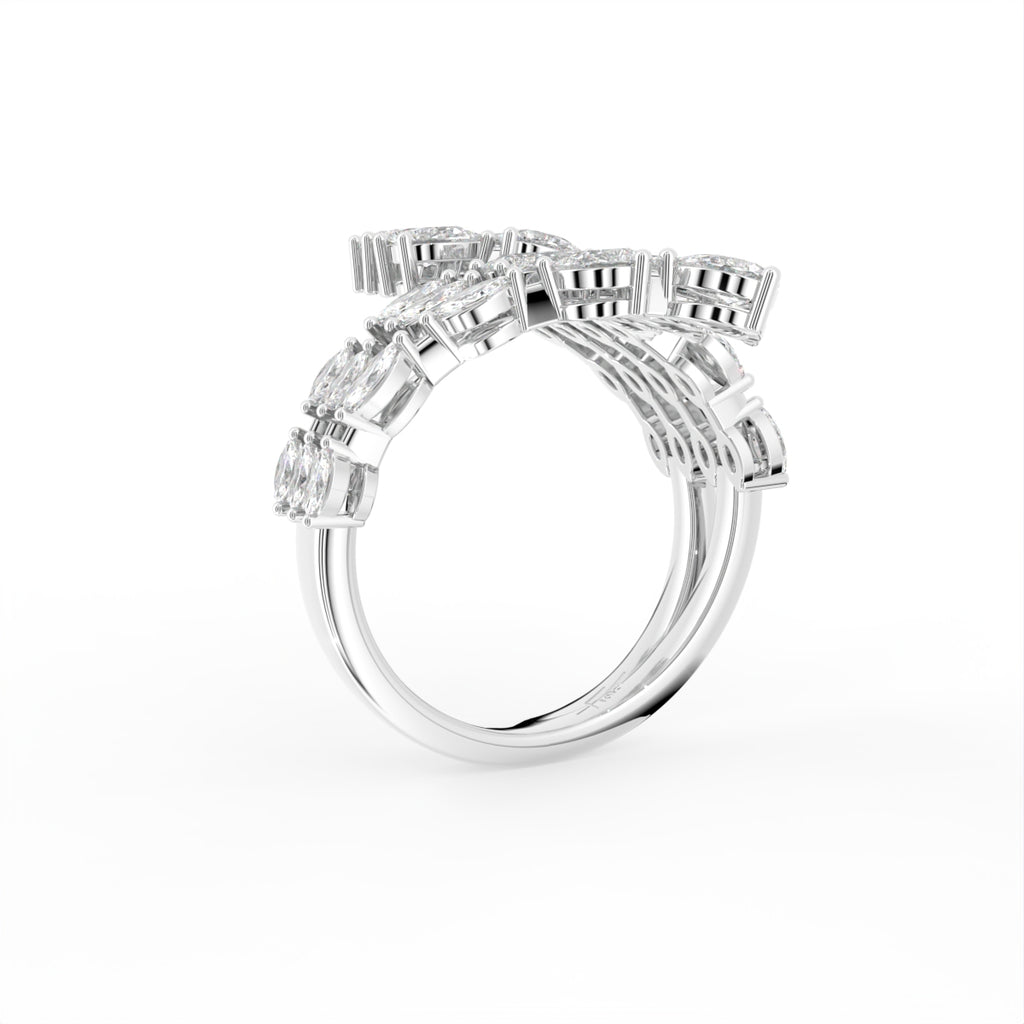 18K Multi Row Pave Diamond Ring — 3D VIEW