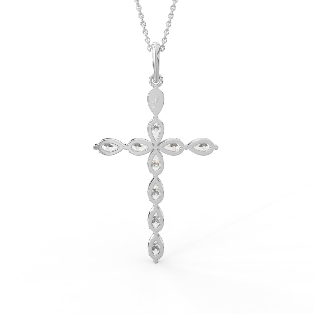 18K Cross Pear Diamond Pendant — BACK