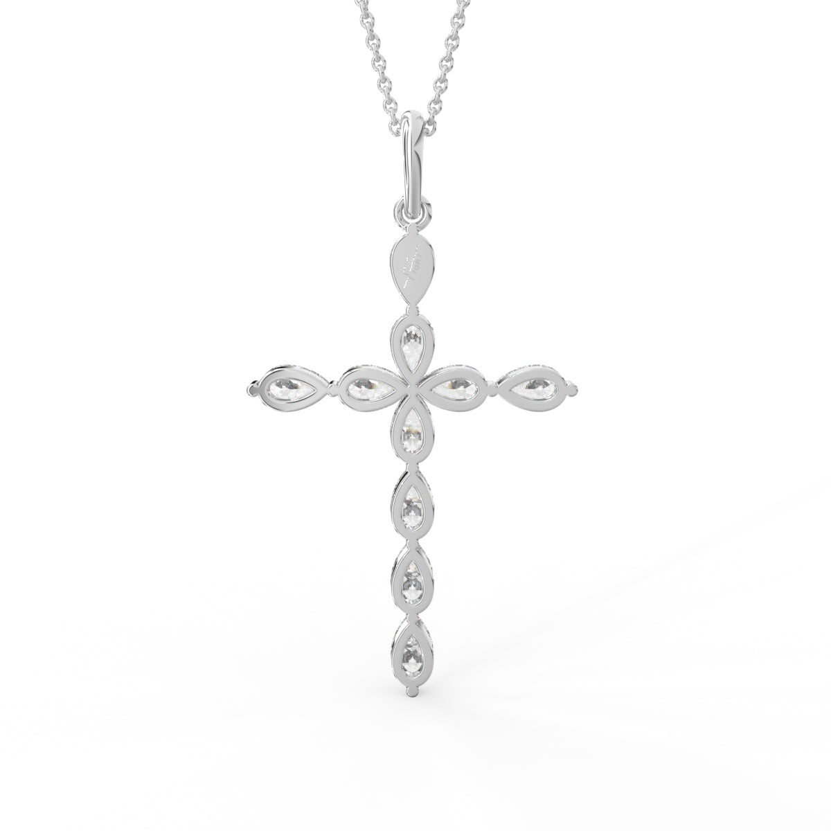 18K Cross Pear Diamond Pendant — BACK