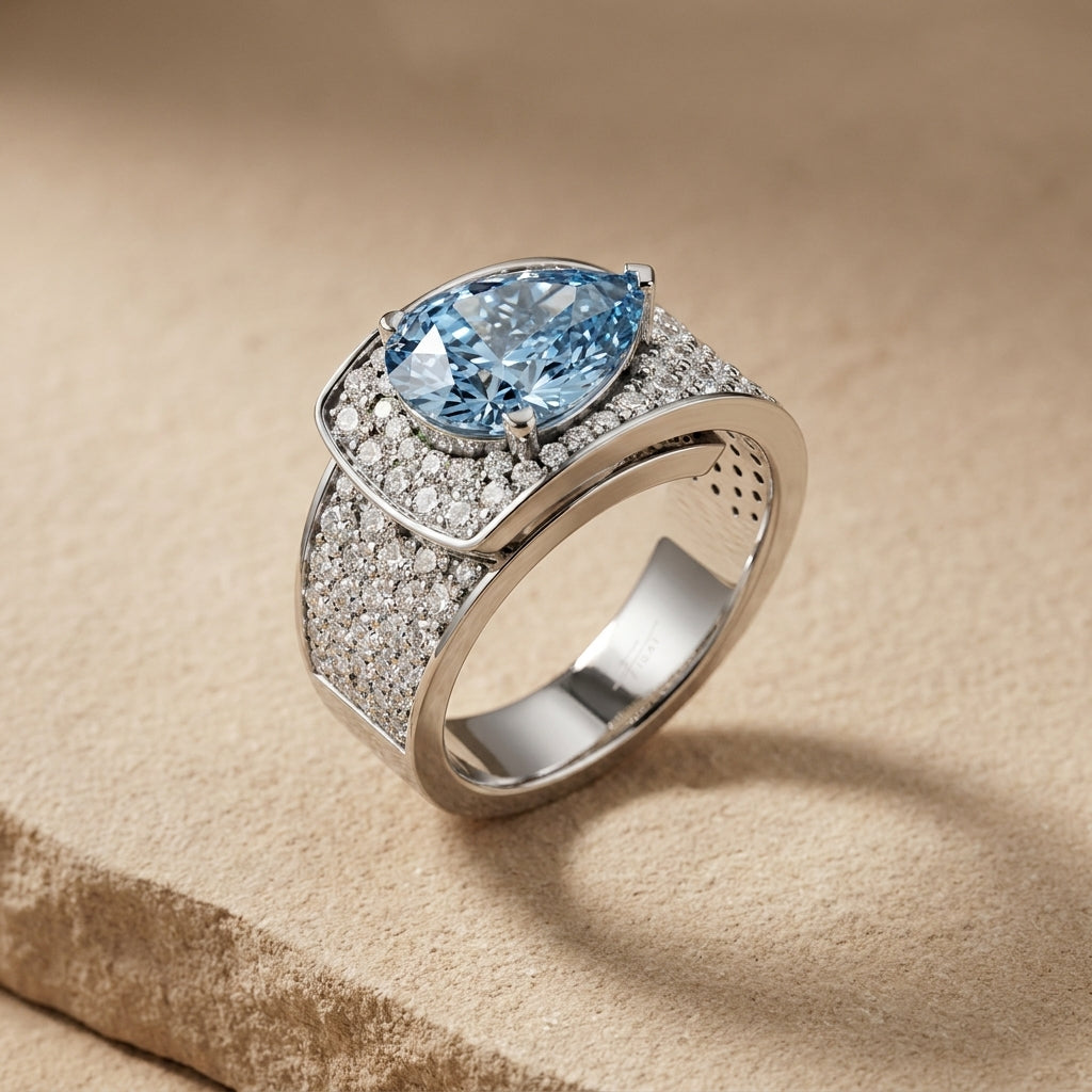 18K White Gold Bespoke Pear Diamond Ring