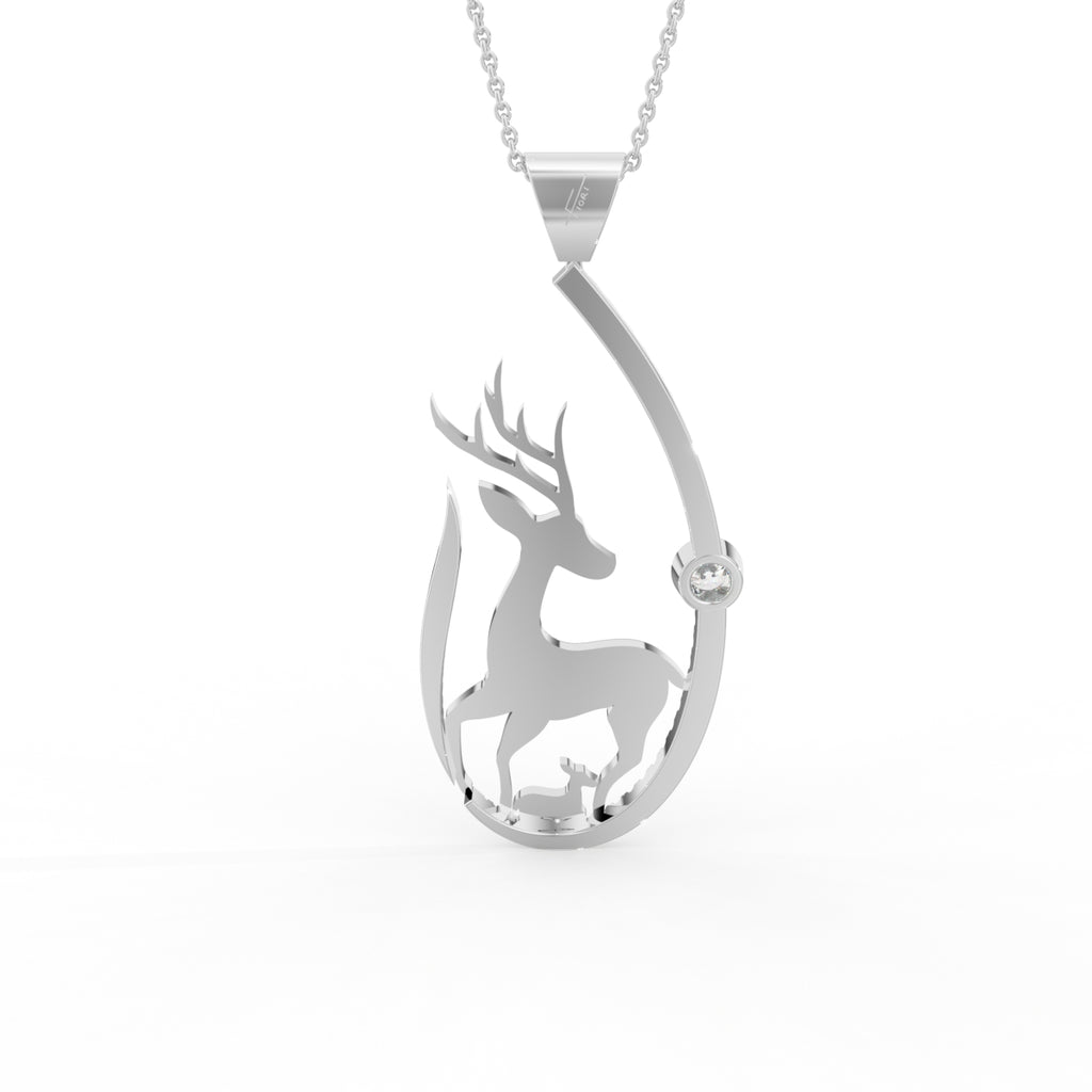 18K White Gold Deer Round Diamond Pendant — BACK
