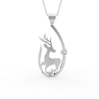 18K White Gold Deer Round Diamond Pendant — BACK