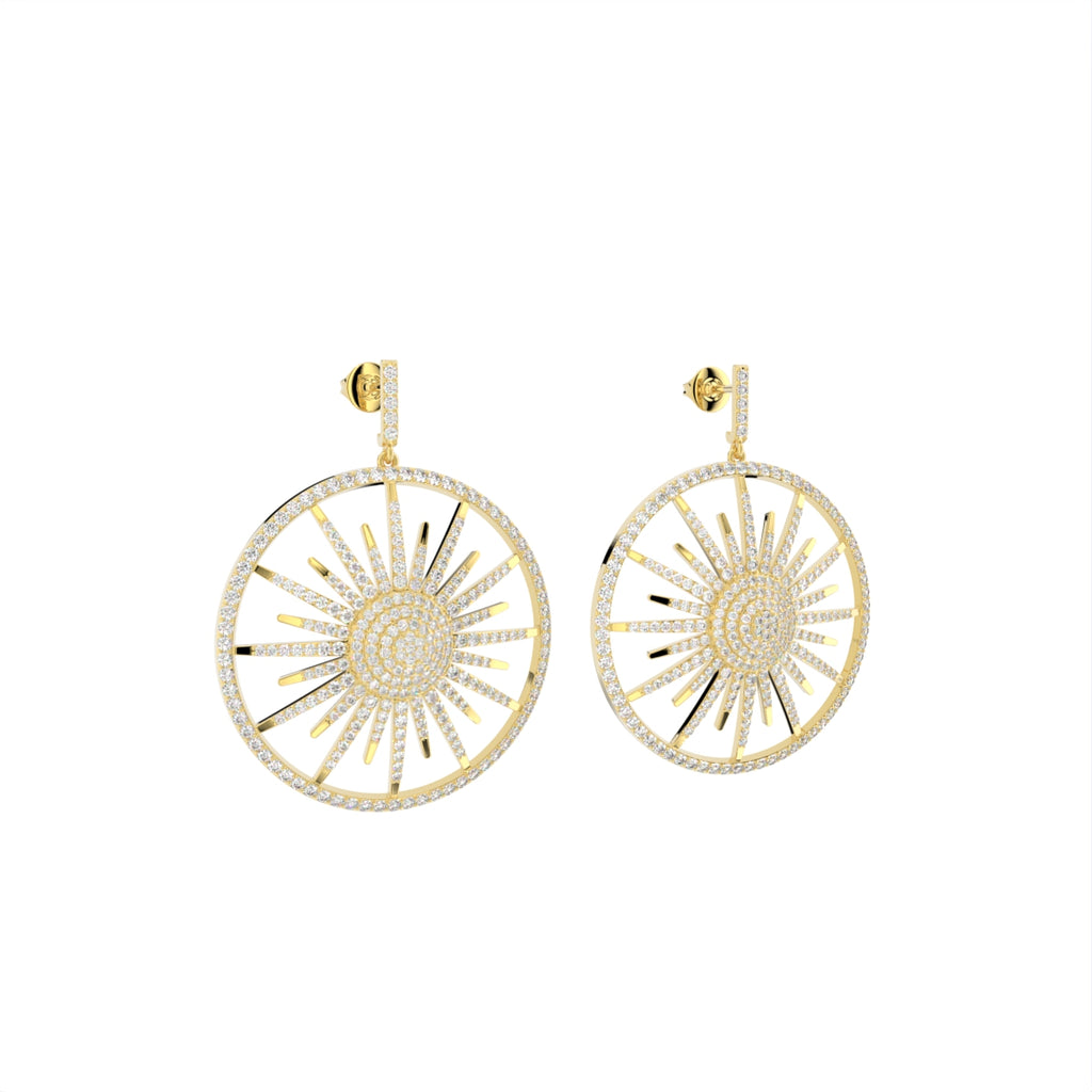 18K Open Circle Diamond Earrings — 3D VIEW