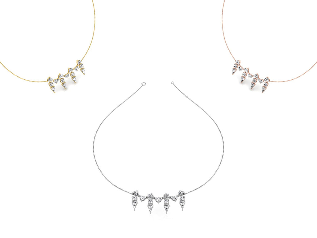 18K Pave Diamond V Necklace — 3 COLOR