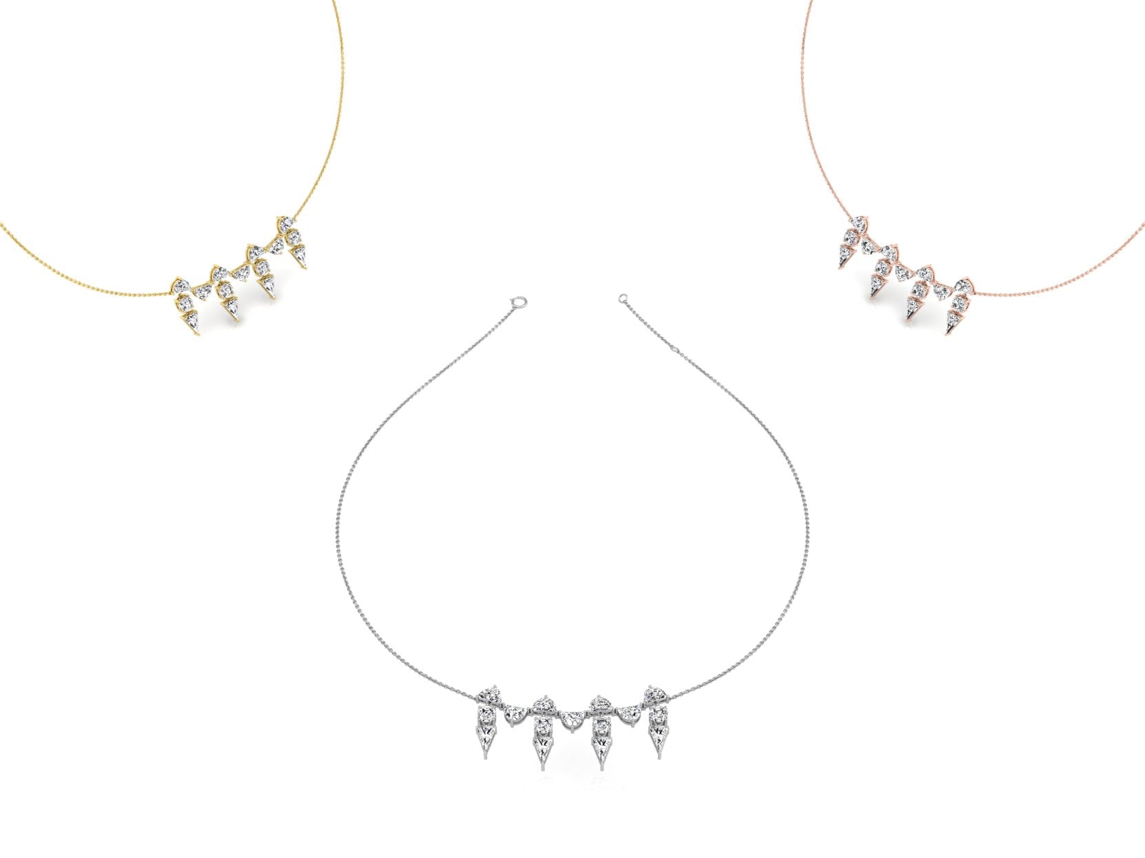 18K Pave Diamond V Necklace — 3 COLOR