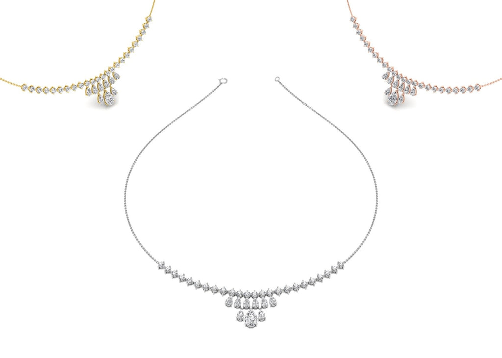 18K Yellow Gold Geometric Diamond Necklace — 3 COLOR