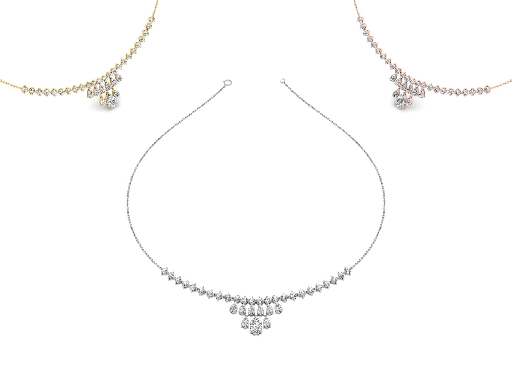 18K Yellow Gold Geometric Diamond Necklace — 3 COLOR