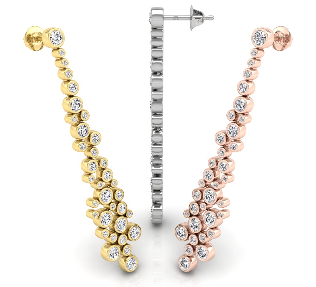 18K Round Cluster Diamond Drop Earrings — 3 COLOR