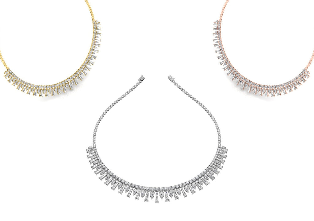 14K White Gold Fringe Diamond Choker Necklace — 3 COLOR