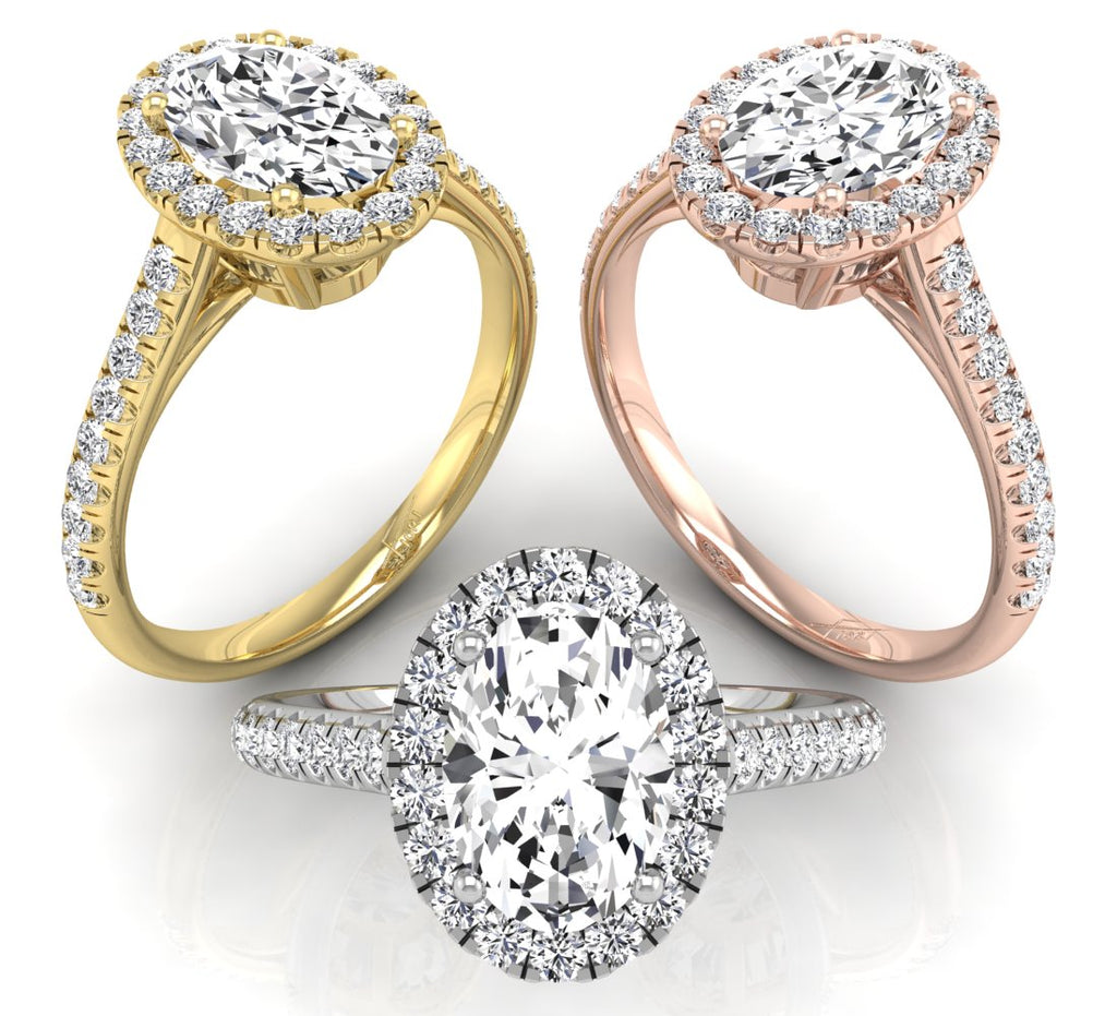 18K Halo Oval Diamond Ring — 3 COLOR