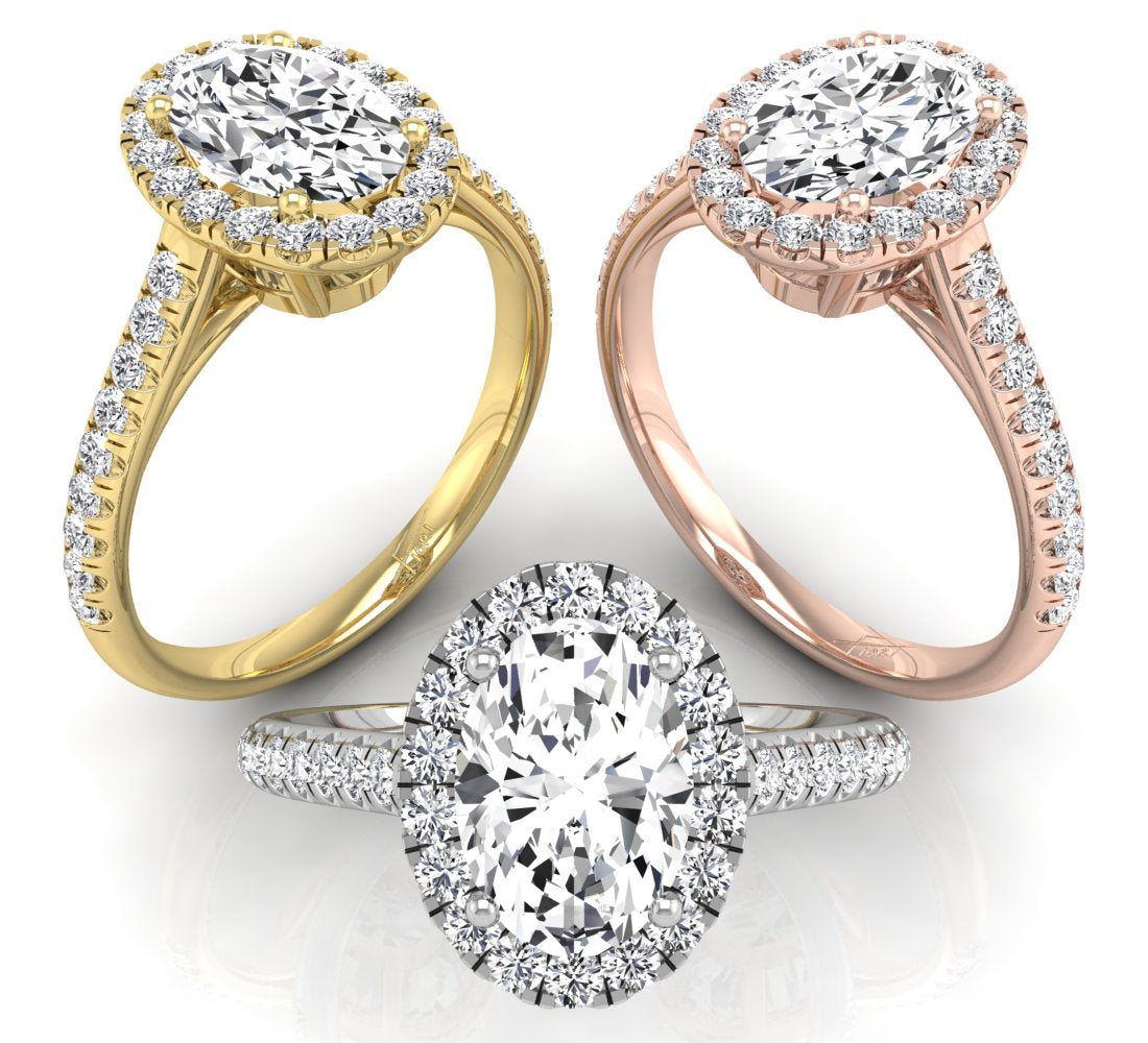 18K Halo Oval Diamond Ring — 3 COLOR