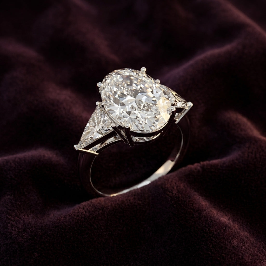 18K Trilogy Oval Diamond Engagement Ring