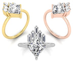 18K White Gold Kite Baguette Diamond Ring — 3 COLOR
