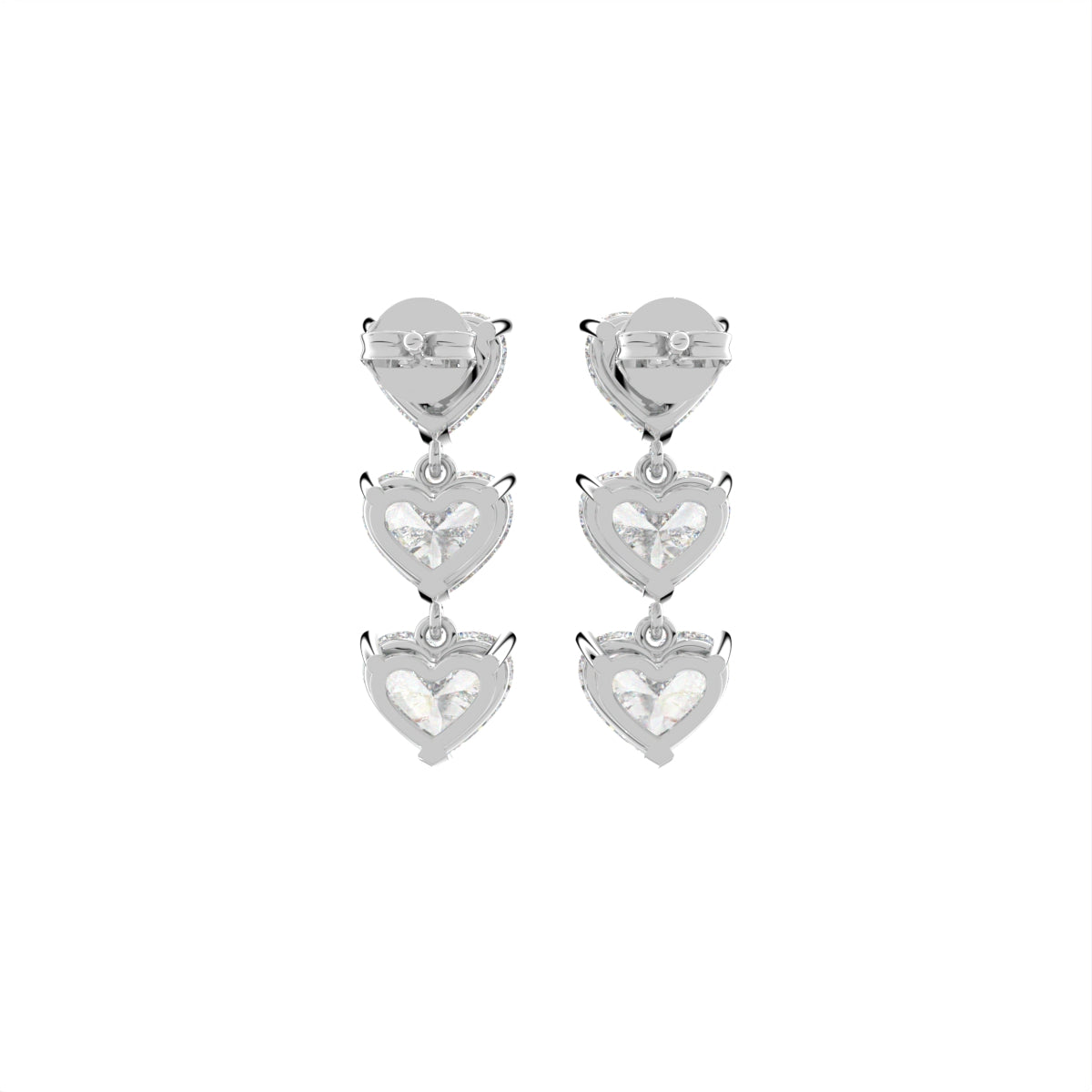 18K Heart Diamond Drop Earrings — BACK