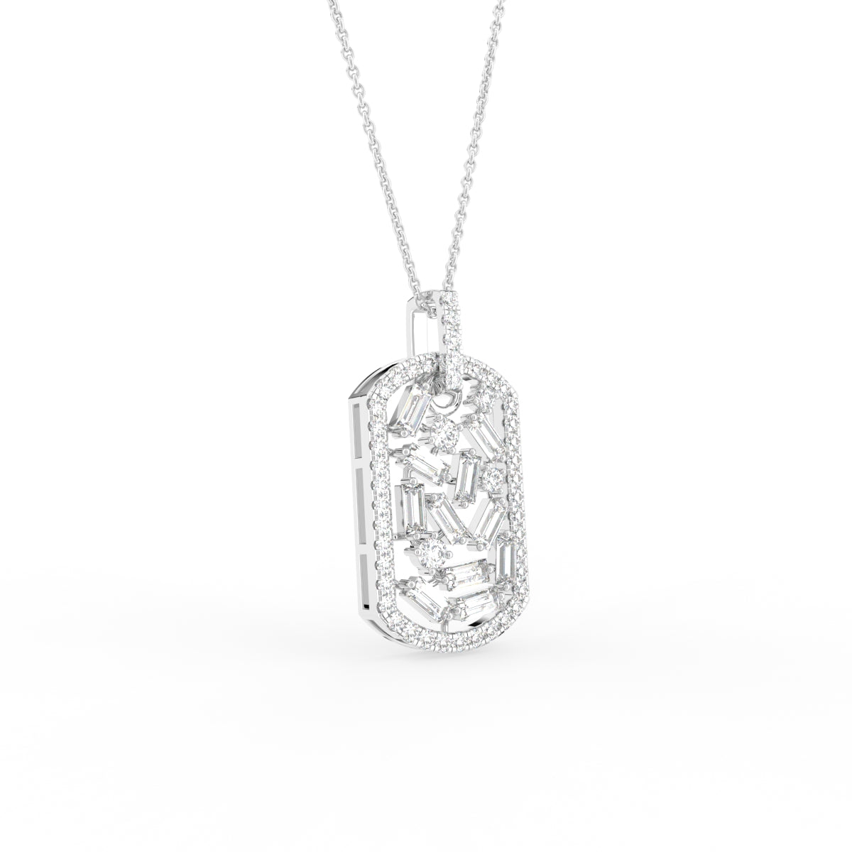 18K Dog Tag Diamond Pendant — 3D VIEW