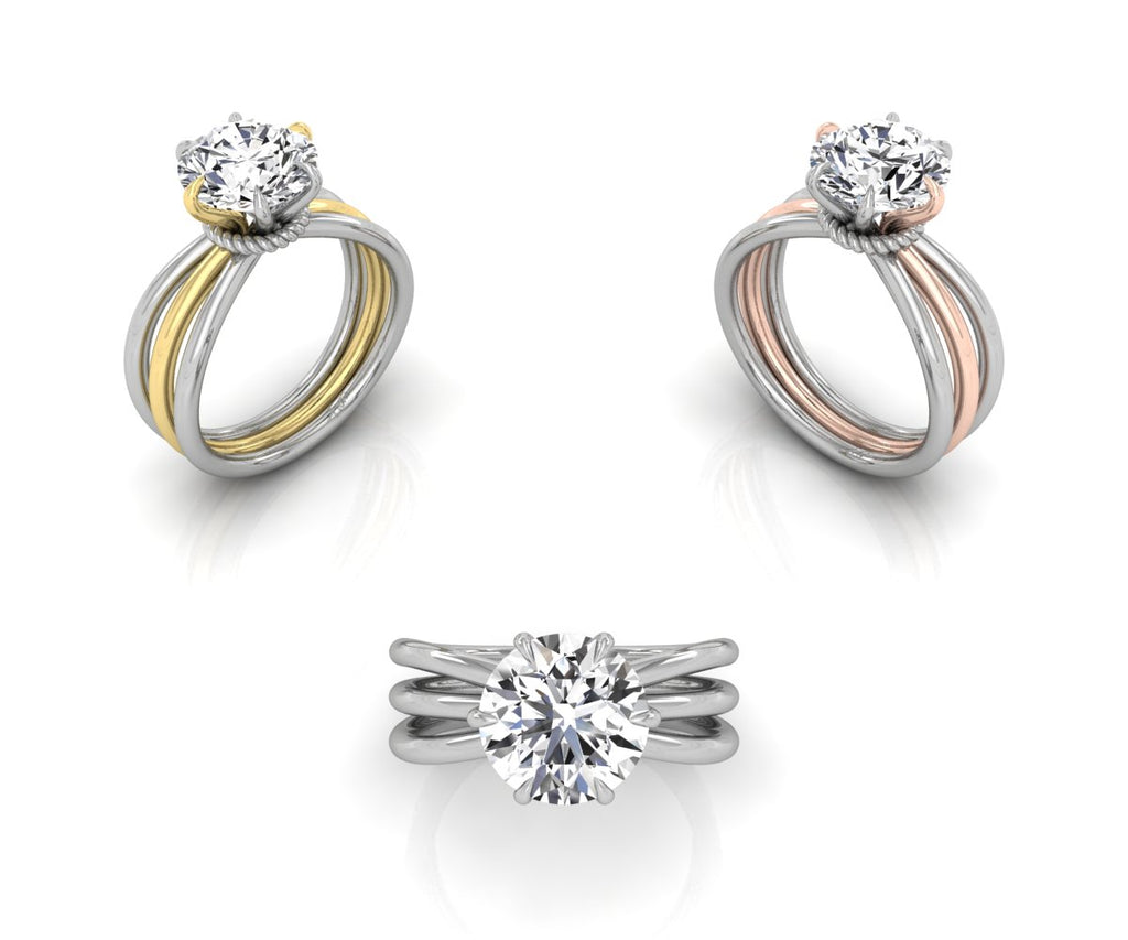 vimg:FJ6267|vimg:FJ3514|18K Two Tone Solitaire Round Diamond Engagement Ring — 3 COLOR