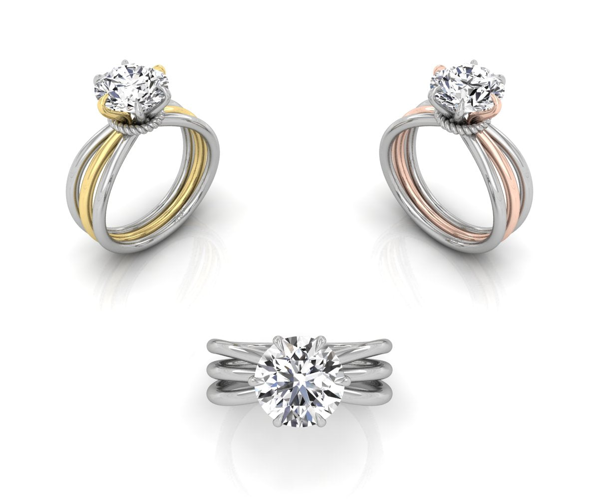 vimg:FJ6267|vimg:FJ3514|18K Two Tone Solitaire Round Diamond Engagement Ring — 3 COLOR