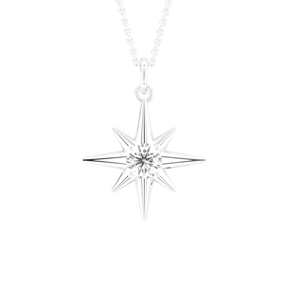14K Yellow Gold Star Round Diamond Pendant — FRONT