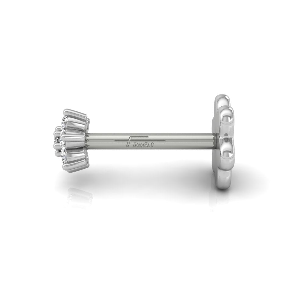 18K Flower Diamond Piercing Earrings — SIDE VIEW