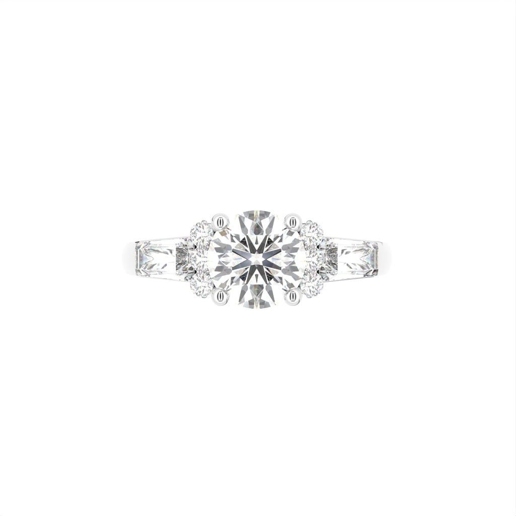 18K Bespoke Round Baguette Diamond Ring — TOP