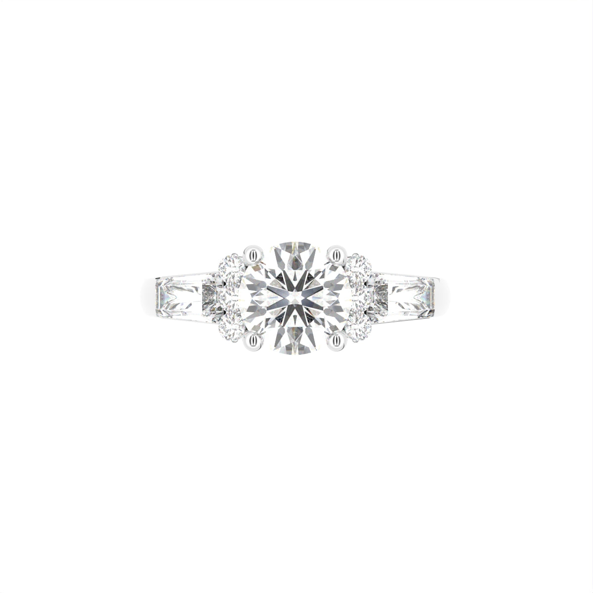 18K Bespoke Round Baguette Diamond Ring — TOP