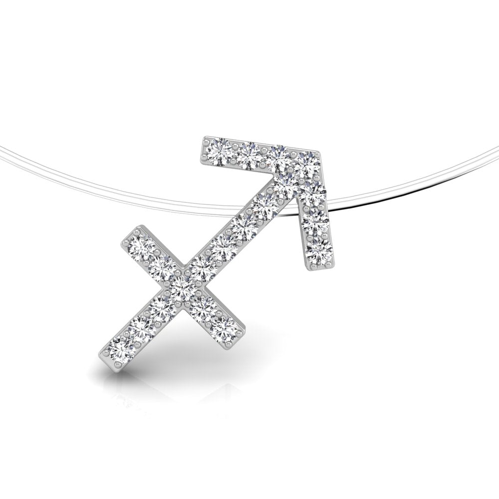 18K White Gold Zodiac Round Diamond Pendant — FRONT