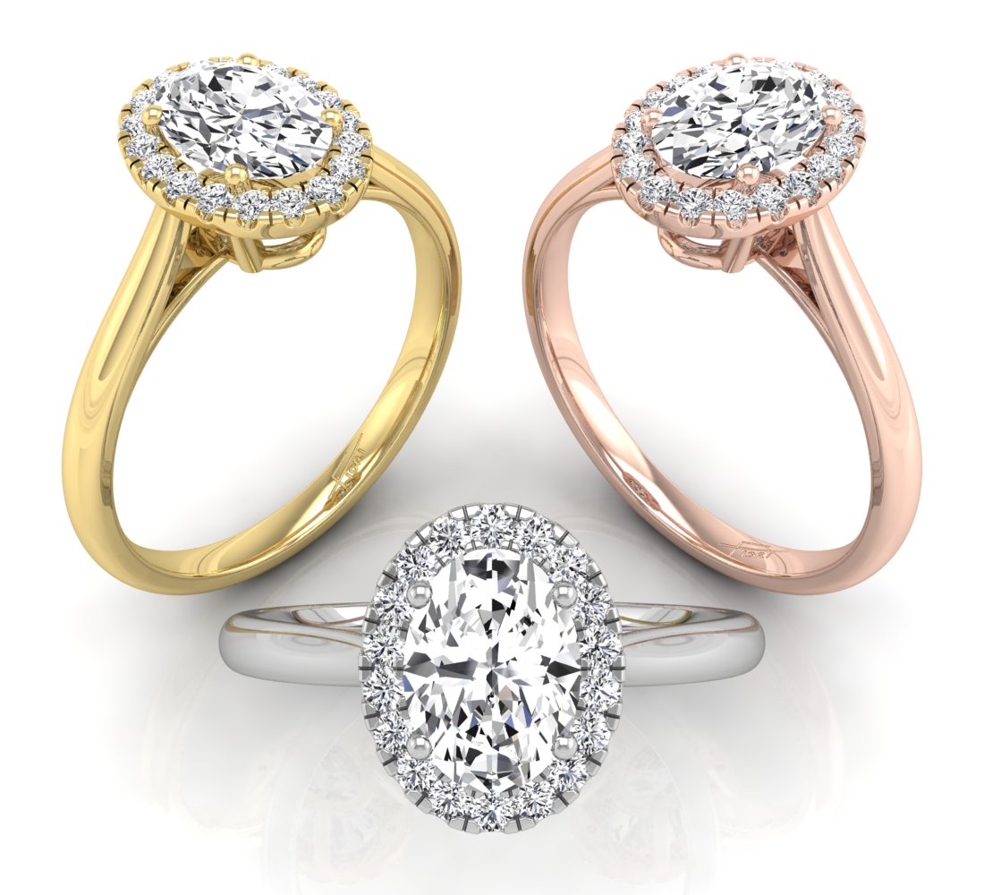 18K Halo Oval Diamond Ring — 3 COLOR