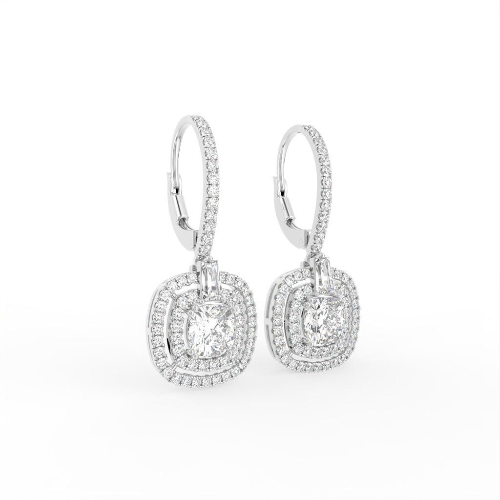 18K Drop Princess Diamond Earrings — 3D VIEW