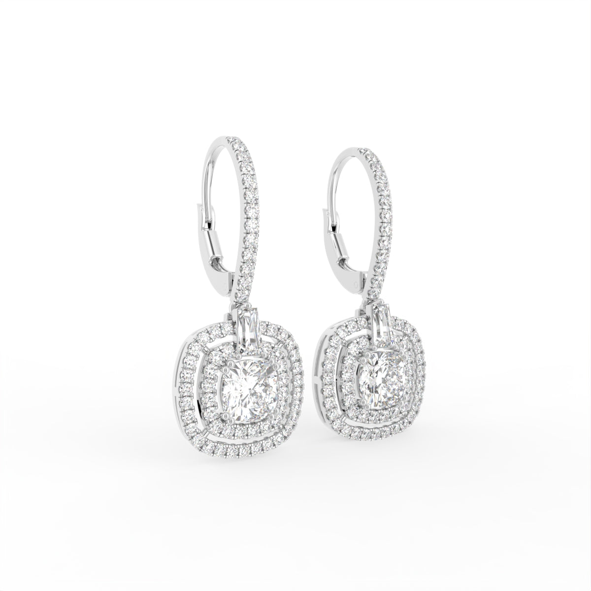 18K Drop Princess Diamond Earrings — 3D VIEW